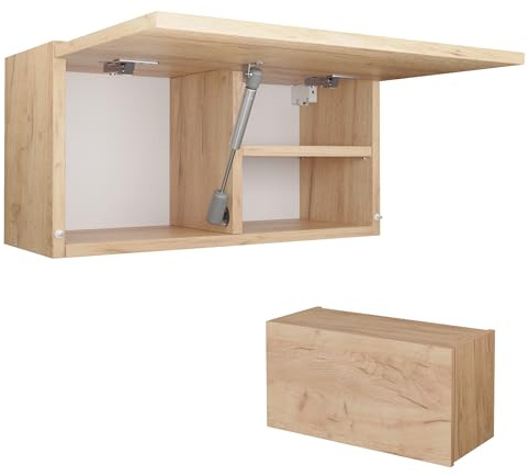 PLATAN ROOM Badschrank 80/120 / 160/200 / 240 breit Badmöbel Badezimmer Klapphängeschrank Schrank Hochglanz Matt Weiß (Gold Eiche, 60 x 30 x 25)