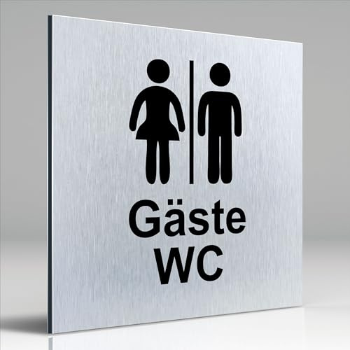 Türschilder24 Aluminium Dibond Schild - Türschild • 120 x 120 mm • Gäste WC + Piktogramm • 3 mm • 100% Made in Germany