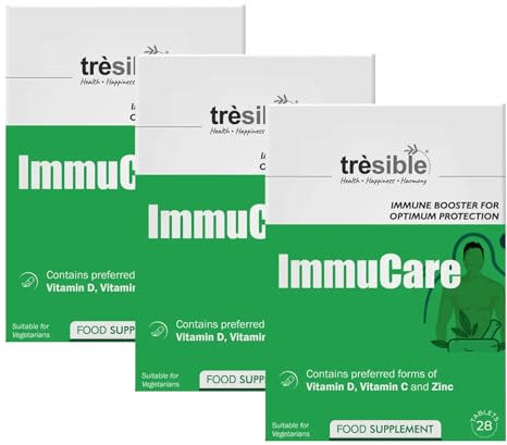 Trèsible Ultra Premium Immune System Booster | ImmuCare 84 Tablets | Vitamin D, Vitamin C, Zinc Supplement | Vegetarian, Gluten Free, Halal Tablets | Pack of 3 (28 Tabs Per Pack) (3)