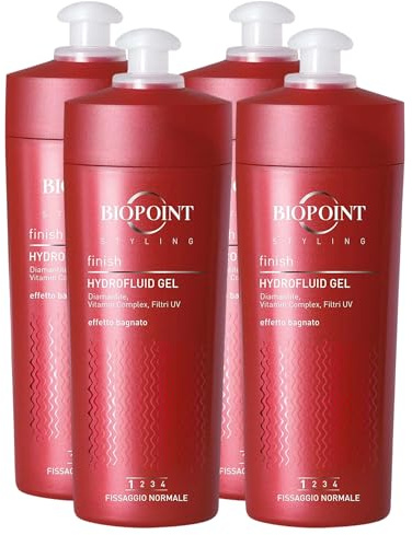 HYDROFLUID GEL Capelli a Fissaggio Normale. Fissa e Definisce La Tua Acconciatura, Con Diamantite, Vitamina Complex e Filtri UV. Per Un Effetto Bagnato 200ml (4 Flaconi)