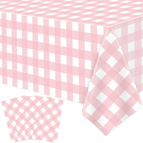 TJYJOY Confezione da 4 tovaglie a quadri rosa e bianche a scacchi, rettangolari, per Pasqua, San Valentino, per San Valentino e feste di compleanno, 130 x 214 cm