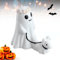 Qnynnty Geister Statue Mit Hund Halloween Geister Figurine Niedlicher Ghost Walking Dog Ornament für Garten und Haus, Lustige Geister Hund Statue für Halloween Hof Deko