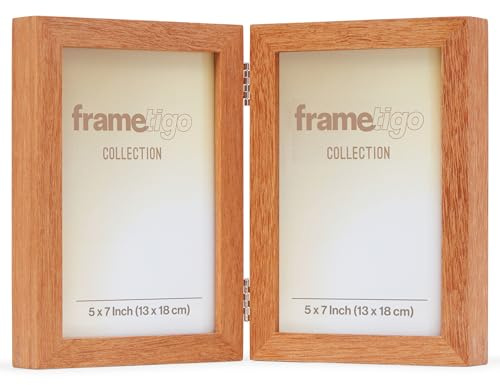 Frametigo – Doppelbilderrahmen aus massivem Okan-Holz, 13x18cm – Echtglas mit polierten Kanten – Samtrückwand & Aufsteller – Stilvoller Holzrahmen mit verstärkter Eckverbindung