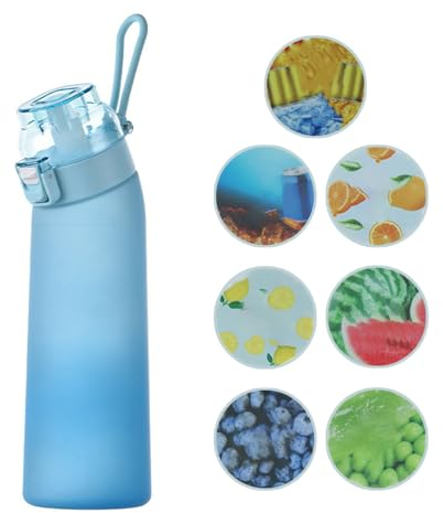 Trinkflasche mit Geschmack, Flasche Starter Set Luft Wasserflasche Blaue, Trinkflasche 700ml mit 7 Pod, Wasser Flasche Wasser mit Geschmack, Trinkflaschen Set Duftkapseln, Water Bottle with Flavor