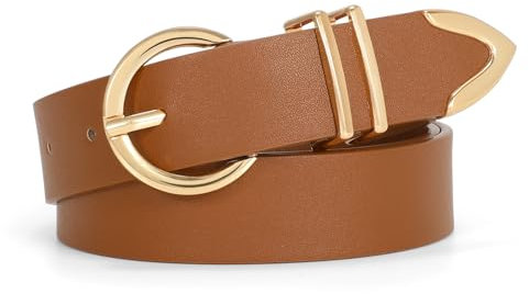VONMELLI LedergüRtel Damen füR Jeans Mode TaillengüRtel mit Goldener Schnalle GüRtel Damen füR Hosen Kleid Braun L