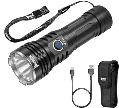 WUBEN T70 Rechargeable Torch, 4200 Lumens Super Bright Torch with Holster, USB-C Charging LED Torches with 6 Mode, IP68 Waterproof 5000mAh High Power Tactical Torches for Camping, Searching, Hunting