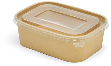750ml Kraft Rectangular Food Prep Containers with Lids - Take Away, Hot Food, Meal Prep, Kraft food prep containers with lids for Restaurants, Cafés, Homes, Eco-Friendly Packaging (750ml, Case of 50)