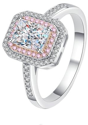 Mesnt 14K White Gold Rings for Women, 1ct Rectangle Lab Grown Diamond Engagement Ring for Women (D, VVS1-VVS2), Size Q 1/2