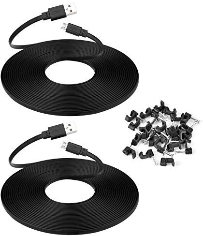 Smays 2-Pack 10 ft Extension Cable for WYZE Cam v4, WYZE Cam v3 and v3 Pro Camera, Long Flat Micro USB Cord, Black