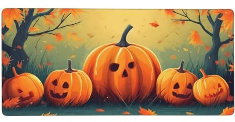 Mauspad KüRbis Herbst Gaming Mousepad XXL 900x400x3mm, Große Schreibtisch Matte, Nicht rutschender Unterlage, Verbessert Präzision und Geschwindigkei, Vernähten Kanten, Familie PC MacBook Laptop Z-540