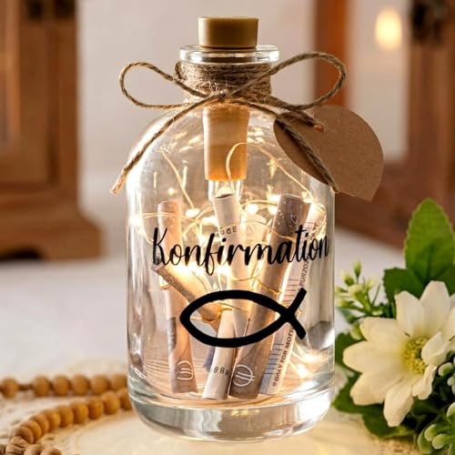 BBTO Konfirmation Geldgeschenke LED Flaschenlicht mit Spruch Konfirmation Flaschenlichterkette Beleuchtete Dekoflasche Geldgeschenke Verpackung Leuchtflasche Konfirmationsgeschenk für Jungen Mädchen