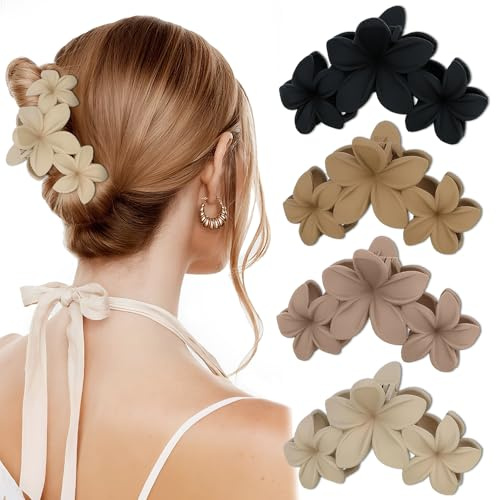 ZUFIO 4 Stück Hawaiian Blume Haarklammer – Starker Halt, rutschfest & haarfreundlich, täglich，Ferien vielseitig nutzbar, hochwertiger Haarstyling-Zubehör für Frauen & Mädchen (Brown-4PCS)