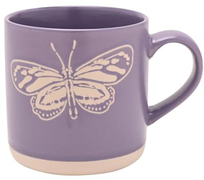 Widdop and Co Naturecraft Butterfly Mug – Lavender Ceramic Wax Resist | 13oz / 390ml Nature-Themed Tea & Coffee Cup – Butterfly Lover Gift – Rustic Cottagecore Kitchen Décor