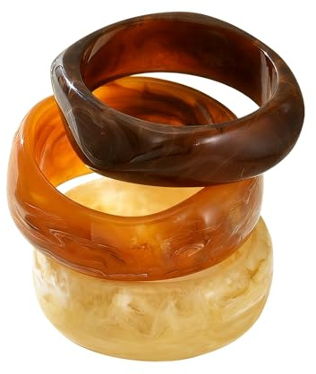 GREATRICH Bracciale Donna Rigido, Set di 3 Bracciali in Resina Acrilica, Idea Regalo Donne Originale, Regalo Donna Bambola Geometrico, Braccialetti Spessi Stackable per Look Bohémien