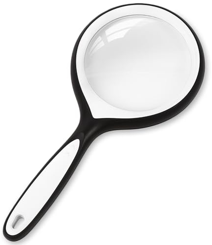 AMFUN 10X Magnifying Glass, Large Handheld Magnifier for Adults & Kids, Portable Magnifier for Scientific Exploration, Reading, Insect Observation - Black and White