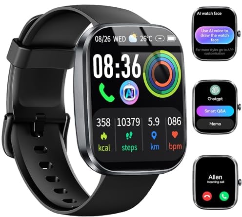 uaue Smartwatch Herren Damen, 1.91 Smart Watch mit Bluetooth Anrufen/ChatGPT-AI, 110+ Sportmodi Fitnessuhr mit Herzfrequenz/Schlafmonitor/Schrittzähler, IP68 Wasserdicht Sportuhr für Android iOS