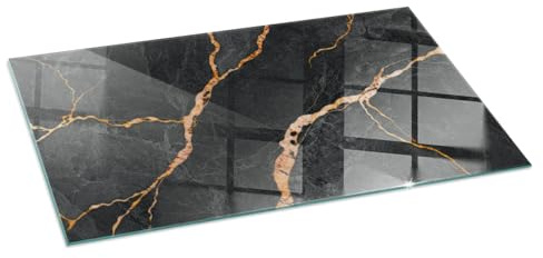 Funkenschutz Glasplatte 100x50 cm Funkenschutzplatte für Kamin Ofenglas Gehärtetem Glas Rechteckig Bodenplatte Kaminglas Funken- und Kratzfest Kaminplatte - Eleganter Marmor mit Adern