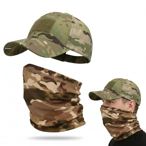 NiceNaiils Camo Hüte für Männer mit Kühlung Halsgamasche Baseballmützen Gesichtsschal Maske Armee Taktische Militärmütze Halsrohr Snoods zum Laufen Jagd Camping Radfahren Angeln Outdoor Sports