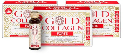 GOLD COLLAGEN Forte - Anti Wrinkle Collagen Supplements for Women & Men with Biotin, Vitamin C, Hyaluronic Acid, Marine Collagen for Hair Skin Nail - Antioxidant, Immune System Booster 3 Pack 10x50 ml