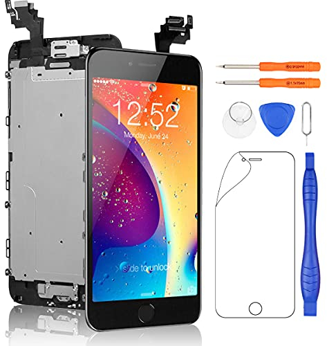 Yodoit Komplett Display für iPhone 6 Plus LCD Bildschirm vormontiert Schwarz mit homebutton, Montage Glas Touchscreen mit Frontkamera Näherungssensor Reparaturset Ersatzbildschirm + Werkzeuge