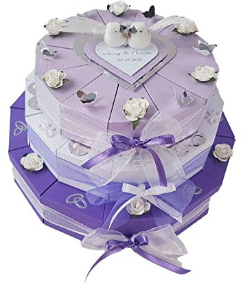 Schachteltorte in LILA-WEISS-FLIEDER, 3stöckig, Geldgeschenk, Hochzeitsgeschenk