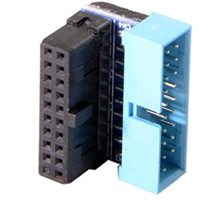 Cablecc Adaptador de extensión USB 3.0 macho a hembra de 20 pines en ángulo de 90 grados para placa base (ángulo hacia abajo)