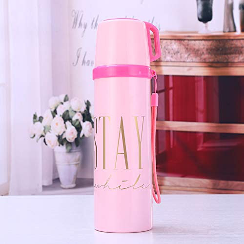 Termo Botella Agua frasco de vacío de acero inoxidable botella con aislamiento al vacío deportes de viaje para estudiantes de niños de color rosa