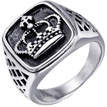 OAKKY Herren Damen Jahrgang Königlich König Krone Ring Rostfreier Stahl Europäisch und Amerikanisch Stil Rock Punk Silber Überzogen Größe 68 (21.6)