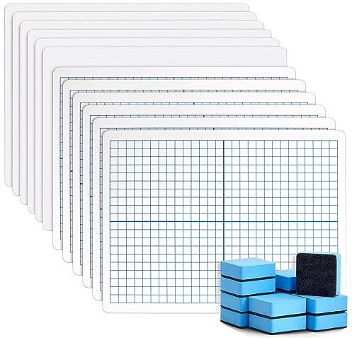12 Pack XY Axis Graph Whiteboard 9 x 12, Dry Erase Double-Sided Lap Board with 12 Erasers for Students (24 Piece Set)