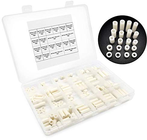 Lot de 200 rondelles d'espacement rondes en plastique ABS pour vis M3, M4 avec boîte de rangement (Blanc)