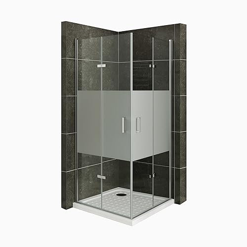 Moments of Glass Duschkabine MATILDE mit Falttüren 100x80 cm (Links x Rechts) Höhe: 190cm, Eckduschkabine Falttürkabine aus teilsatiniertem 6mm NANO ESG Sicherheitsglas - DK13