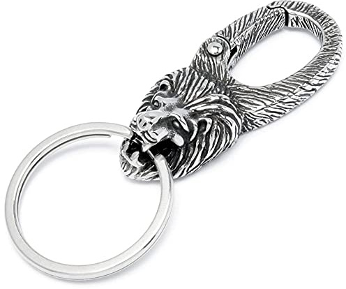 Schmuck-Checker Schlüsselanhänger mit 3D Motiven Adler Wolf Totenkopf Löwe Panther aus Edelstahl Karabinerhaken mit Schlüsselring Silber Bikerschmuck