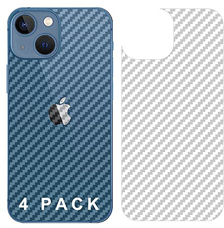 GIOPUEY Rückseite Folie Kompatibel mit iPhone 13, [4 Stück] 0.1mm Ultradünn Carbon Muster Rückseite Folie, Kratzfest Anti Fingerabdruck rutschfest