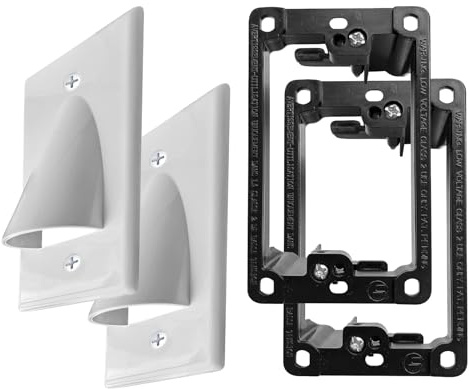 Best View Mounts BWP in-Wall Cable Management 1-Gang Recessed Low Voltage Cable Plate with Mounting Bracket ETL Listed (2-Pack, White)