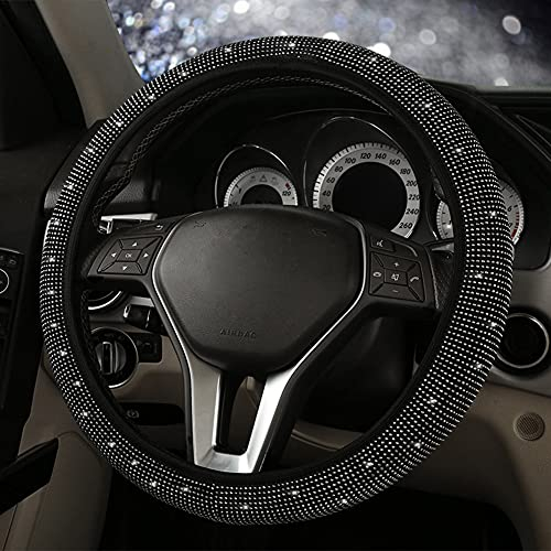 Bling Strass Lenkradbezug,MoreChioce Glitzer Kristall Auto Lenkradhülle Universal Lenkrad Abdeckung Anti-Rutsch Lenkradschutz Lenkradschoner für 15 Zoll / 38cm Lenkrad,Schwarz+Weiß
