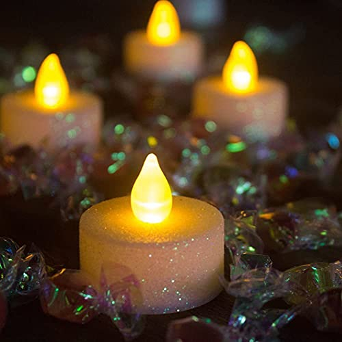Topchances 12 Pcs Glitter Flameless Tea Lights Candles, Warm White Lamp Tea Lights Battery LED Light, Electric Fake Candles for Wedding Celebrations Party Gifts & Festival Celebration (Rainbow)