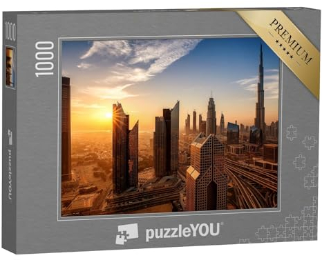 puzzleYOU: Puzzle 1000 Teile „Dubai bei Sonnenaufgang“ – aus der Puzzle-Kollektion Dubai, Burj Khalifa, Sonnenuntergang, Städte Weltweit
