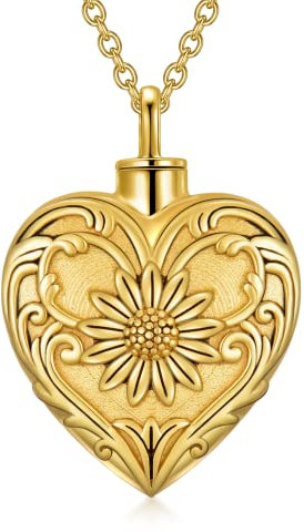 SOULMEET Asche Anhänger,Vergoldetes Sterling Silber Sonnenblume Medaillons Urne Halsketten für Asche,Memorial Kremation schmuck für Asche