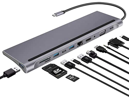 Tradebit - USB-C HUB HDMI 4k VGA LAN RJ45 Fast Ethernet 3X USB 3.0 SD FT Card Jack 3,5mm Power Delivery 87W