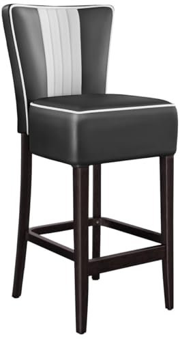 GGMMÖBEL 2-er Set American 1 | Barhocker | Schwarz | Leder | Gestell: Holz/Wenge | Gestreift | Sitzhöhe: 79 cm | weißer Keder