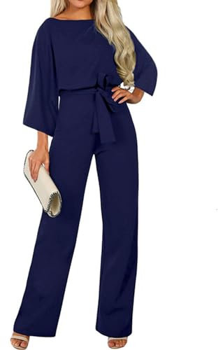 Coloody Mono para mujer, mono de Manga larga, pantalones elegantes mono informal suelto con cinturón