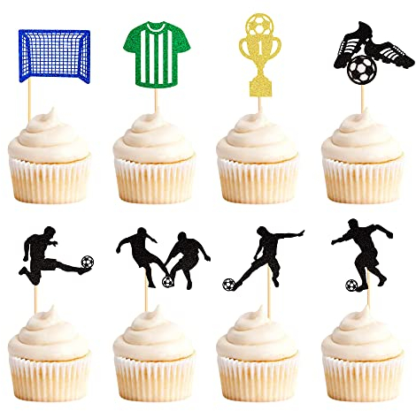 Blumomon 24Pcs Soccer Cupcake Toppers Glitter Soccer Ball Cupcake Picks Sport Football Theme Birthday Party Baby Shower Cupcake Decorations Kids Boys Men Birthday Party Favors Supplies