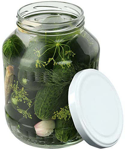 KADAX Weckgläser 1,7L, Einmachglas zum Einlegen, fi89 mm, Einkochgläser, Sturzglas, Gurkenglas, Konservenglas, Rundgläser, Einweckgläser mit Schraubdeckel (Weiß Deckel 1 Stück)