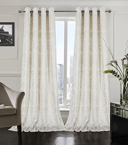 always4u Weiche Samtvorhänge Gardinen 274 cm Länge Luxus Schlafzimmer Vorhänge Goldfolie Druck Fenstervorhänge für Wohnzimmer 1 Panel Weiß