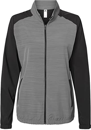 adidas Womens Heather Block Full-Zip Wind Jacket, L, Black/Black Heather