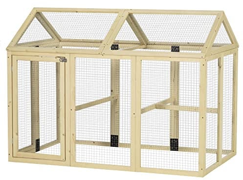 PawHut Freilaufgehege Hühnerstall aus Holz Hühnerstall Auslauf 140 x 88,5 x 106 cm - Natur