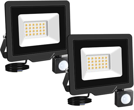 RIGIDON 2x 20W Aussenleuchte Bewegungsmelder Led Strahler, Außen Led Lampe, 2000LM 3000K Warmweiß Led Flutlicht Außenleuchte, Wasserdicht Außen-Leuchte Flutlicht Für Garten Garage Carport Hauswand