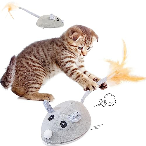 FGen Jouet Chat Interactif, Souris Chat Jouet Automatique, Rechargeable USB Jouet Chat Interieur, pour Chat l'intérieur et l'extérieur, Stimule Le Instinct de Chasse des Chatons