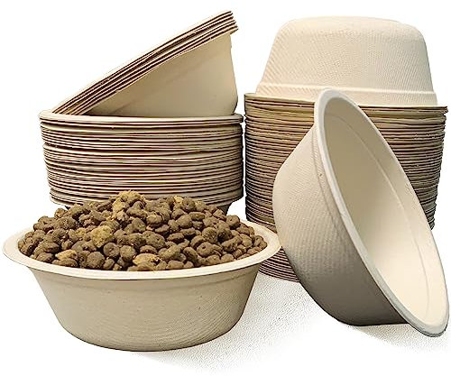 JETKONG 16 oz/2 Cup Disposable Dog Bowls 100pk, 100% Compostable Pets Feeding Bowls Paper Dog Travel Bowls Great for Dry and Wet Dog Food or Water (Natural, Pack of 100)