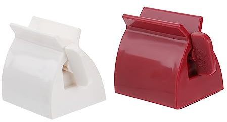 2 Stück Zahnpasta Ausdrückset aus Abs für Tuben, Rot und Weiß | Gleichmäßige Dosierung, bis 30 % Weniger Inhalt in Tube, Praktisches Doppelpack